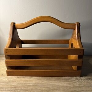 Vintage Wood Carrier Caddy Tote Tool Box Farmhouse Whale Inserts Primitive Decor
